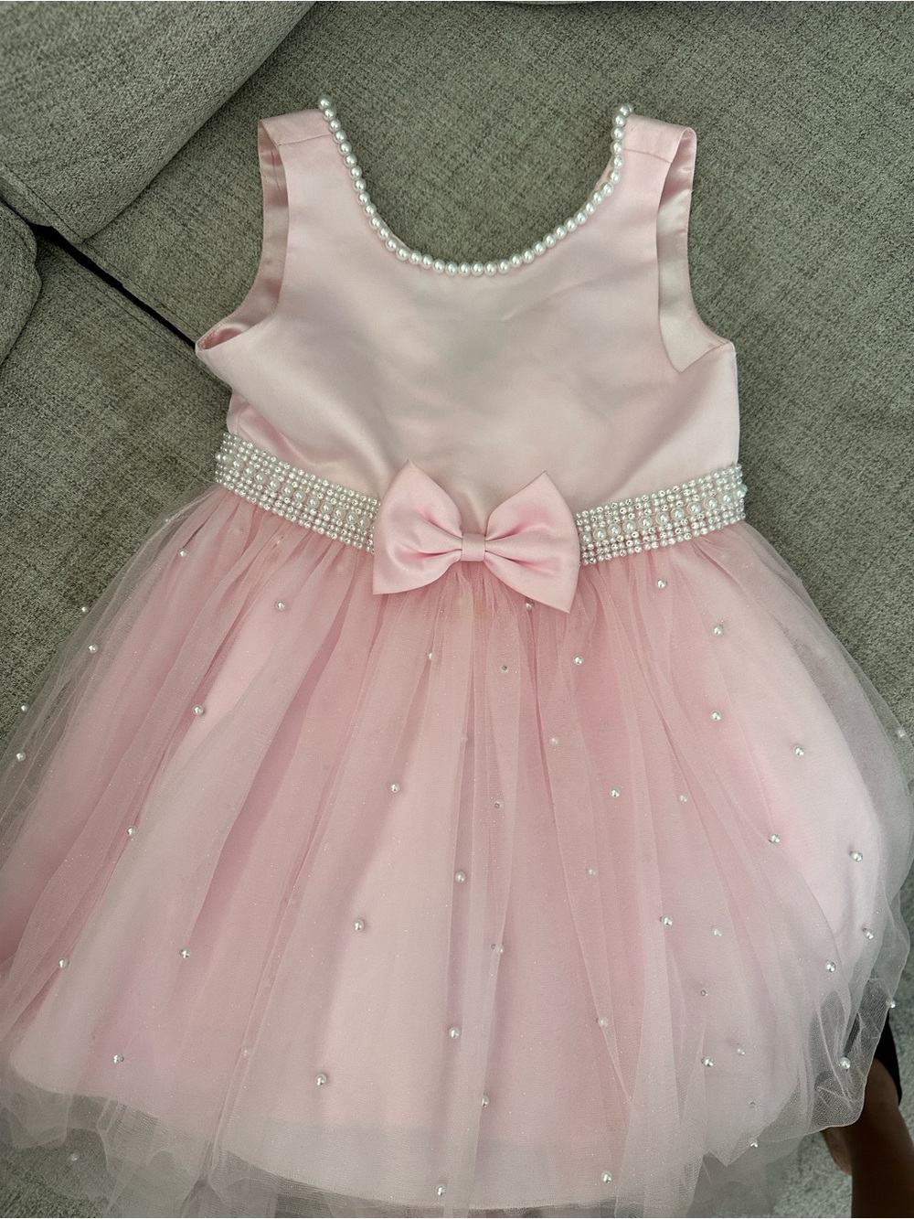 Girls' Pink Pearl-Trim Tulle Party Dress